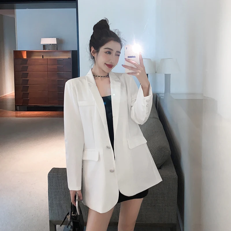 

New Women Casual Blazers Korean Version Design Sense Lapel Loose Fit Fashion Tide Spring Autumn 2021