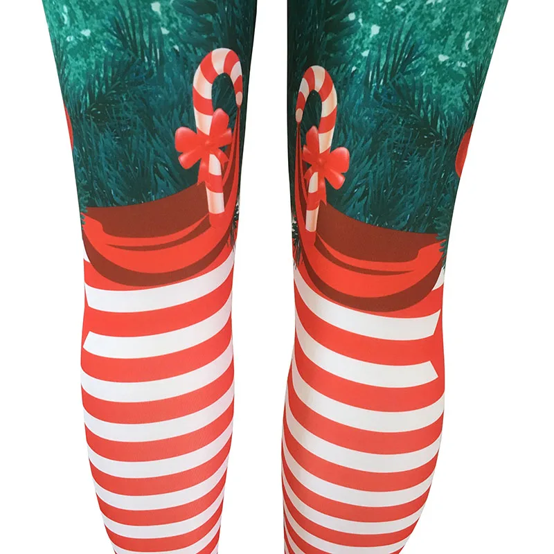 Женские брюки с высокой талией и рождественским принтом эластичные облегающие