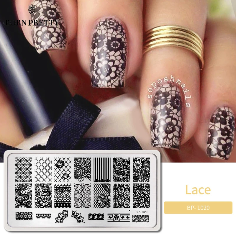 Кружевной Цветочный узор для ногтей BORN PRETTY печатная пластина дизайна шаблон