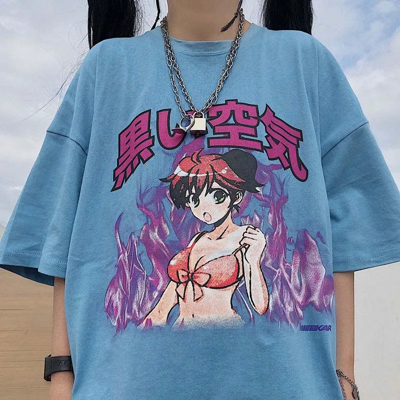 

Женская футболка с коротким рукавом, свободная футболка с принтом аниме, в стиле «гранж», в стиле «панк», на лето, 2022
