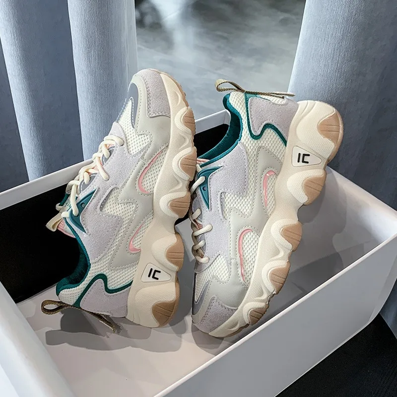 

Designers Women Platform Sneakers Fashion Mesh 5cm Lace Up White Chunky Casual Shoes Sports Vulcanized Shoes Woman Trainers