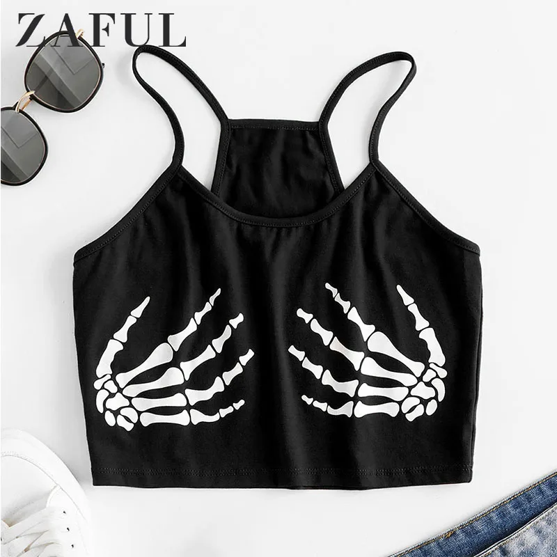 Женский укороченный топ на бретельках ZAFUL готический Хэллоуин 2019|Топы| |