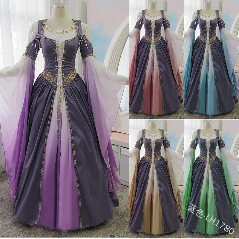 Женское платье макси для косплея винтажное готическое средневековое 5 цветов