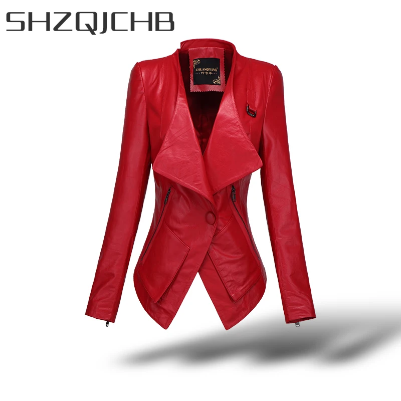 

SHZQ 100% Real Sheepskin Coat Natural Genuine Leather Montone Jacket Women Slim Short Spring Autumn Plus Size Outwear LWL1474