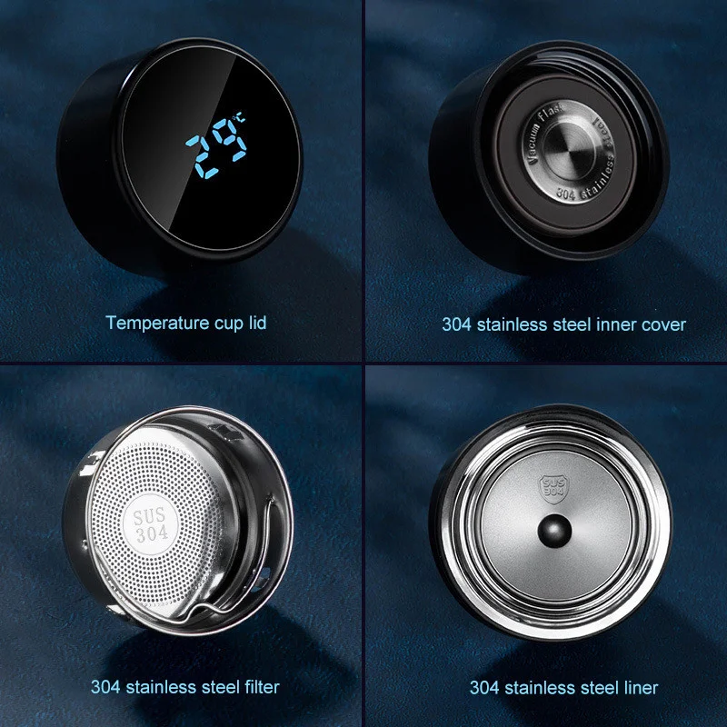 

450ml Thermos Vacuum Flasks Temperature Display 304 Stainless Steel Water Bottle Travel Coffee Mug 6-12 Hours Straight Cup
