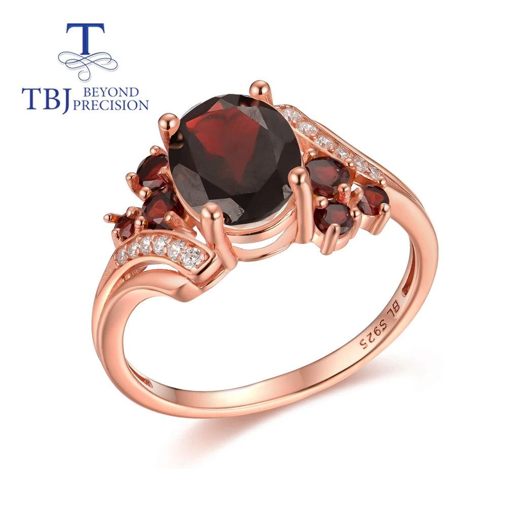 Tbj,Natural 4ct Red Garnet silver Ring Mozambique gemstone fine jewelry 925 sterling silver classic Design for women daily wear