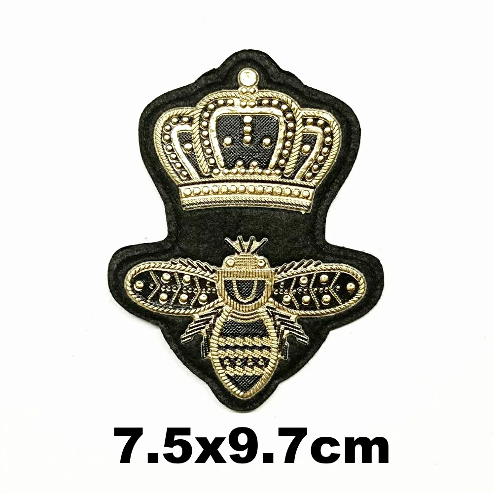 

PVC silk screen printing hot stamping crown leaf letter bee patches for clothing DE-3410