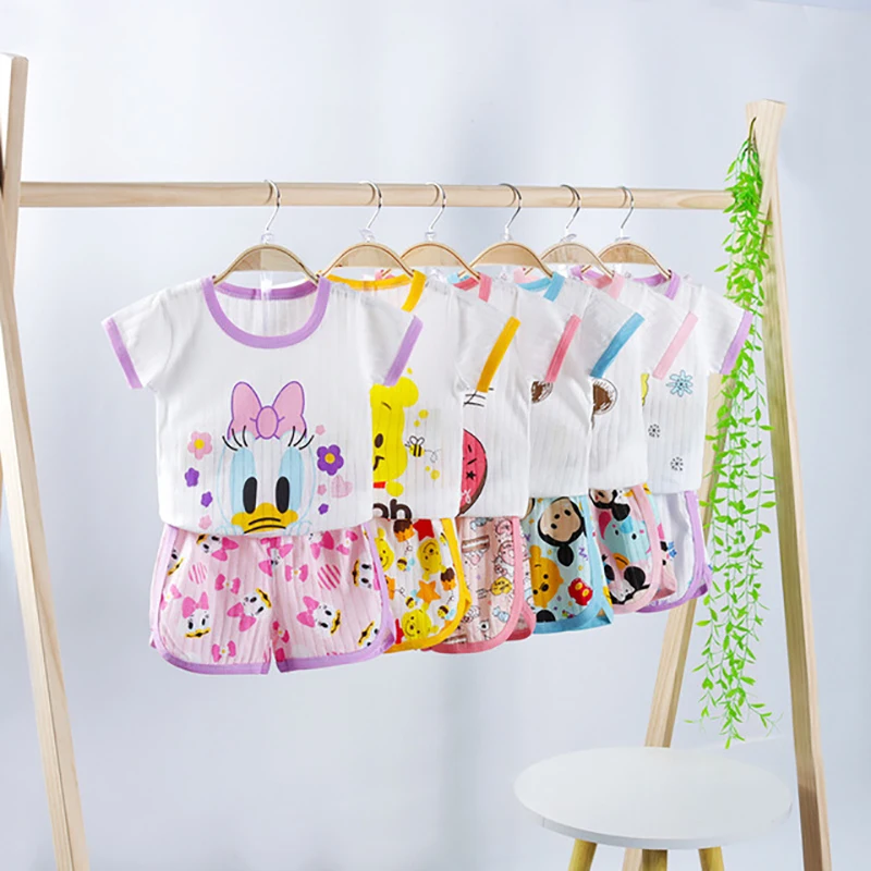 

Children's Short Sleeve Top and Shorts Suit New Boy T-Shirt Jacquard Air-Conditioning 2 Piece Set Girl Mesh Baby Home Service