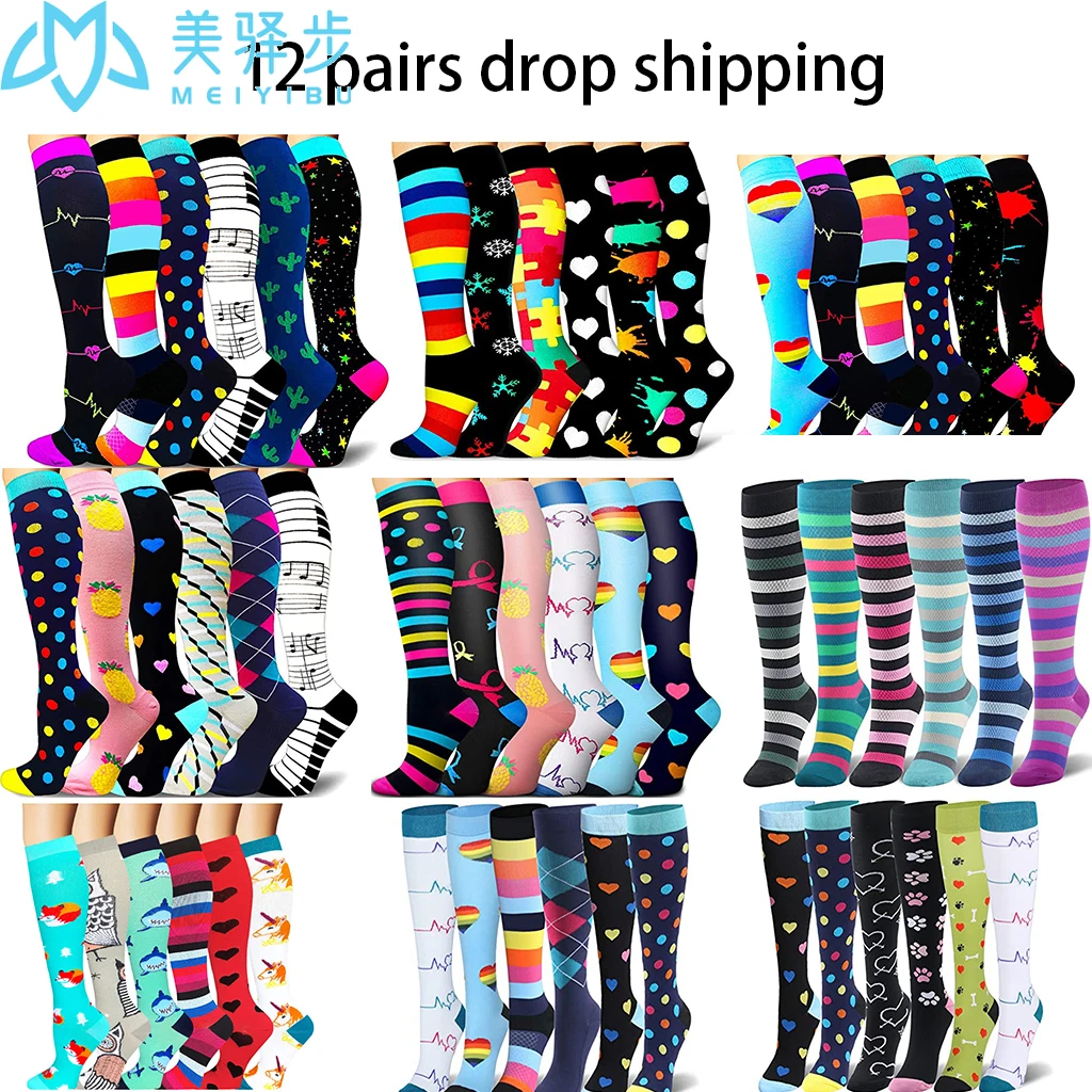 

Compression Socks Women Female Nurse Unisex Sports Socks 12 PAIRS Nurse Sport Socks Cycling Running Medical Sock Compression