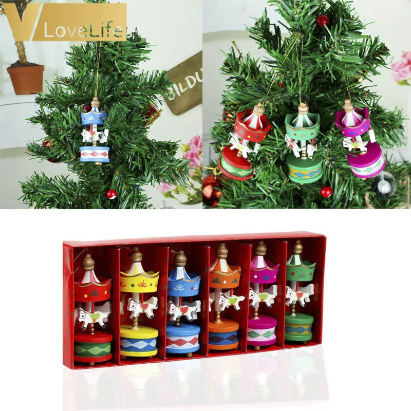6 штук Рождественский деревянный настольный конь с орнаментами Мини Красивая деревянная подвеска для детей на Рождество Игрушка Подарок Новый год.