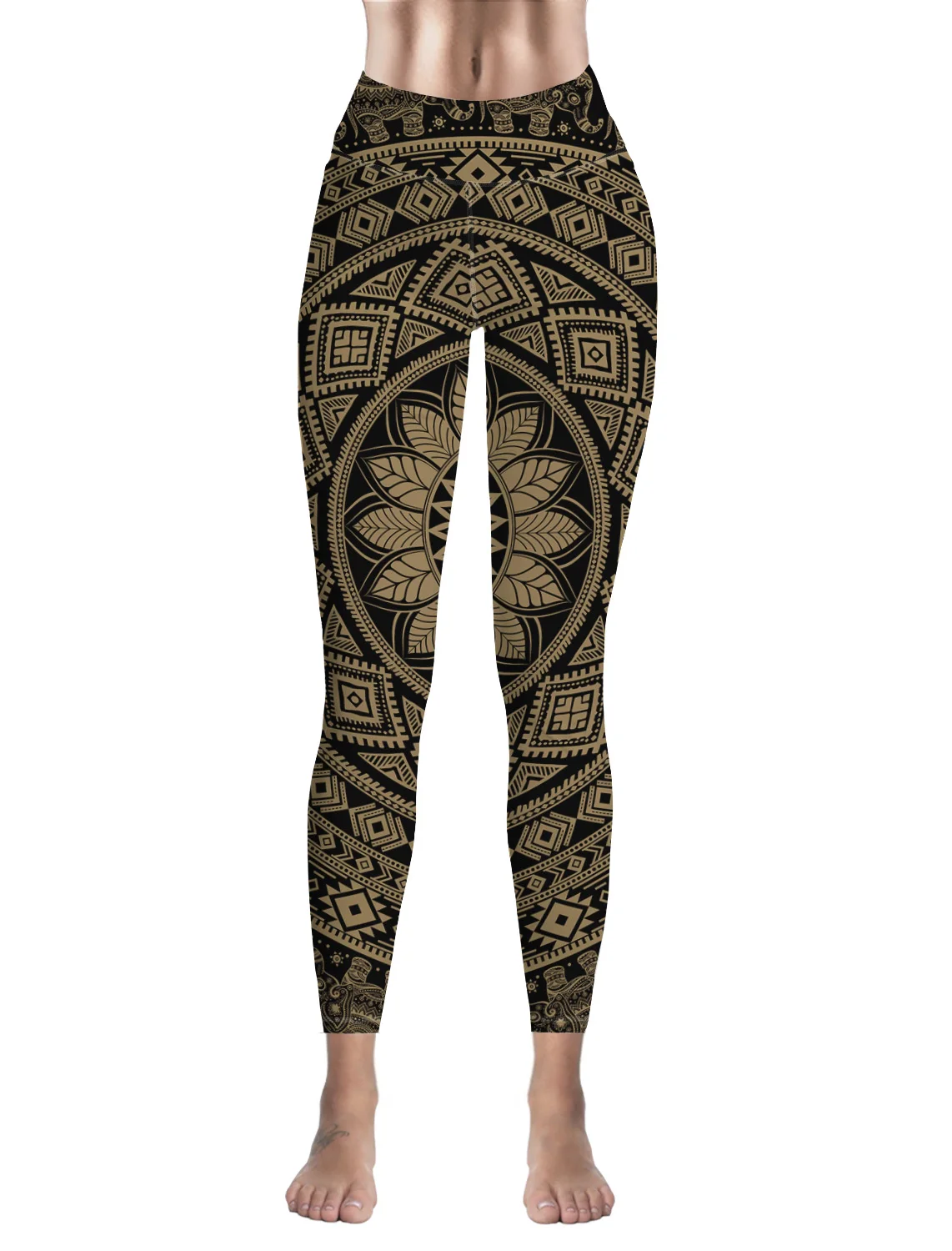 Женские повседневные леггинсы с рисунком мандалы коричневые для фитнеса