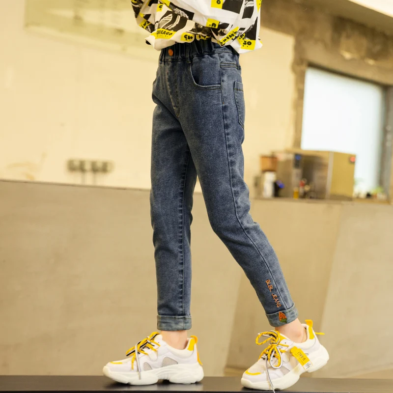 

Джинсы для девочек, однотонные Узкие синие джинсы для девочек детские узкие брюки на весну и осень повседневная одежда для детей 6, 8, 10, 12, 14 л...