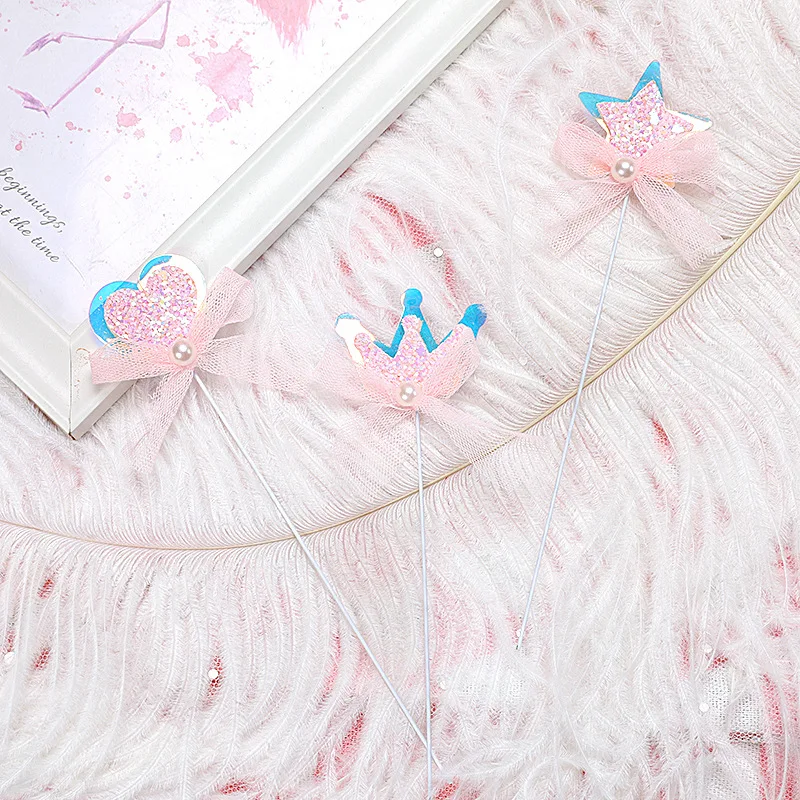 Топпер для свадебного кекса 2 шт. розовая блестящая корона жемчужные стандартные