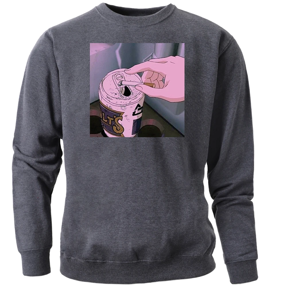 

Retro Anime Aesthetic Sweatshirts Men Crewneck Sweatshirt Loose Round Neck Fleece Vintage Hoodies Streetwear Harajuku Jumper