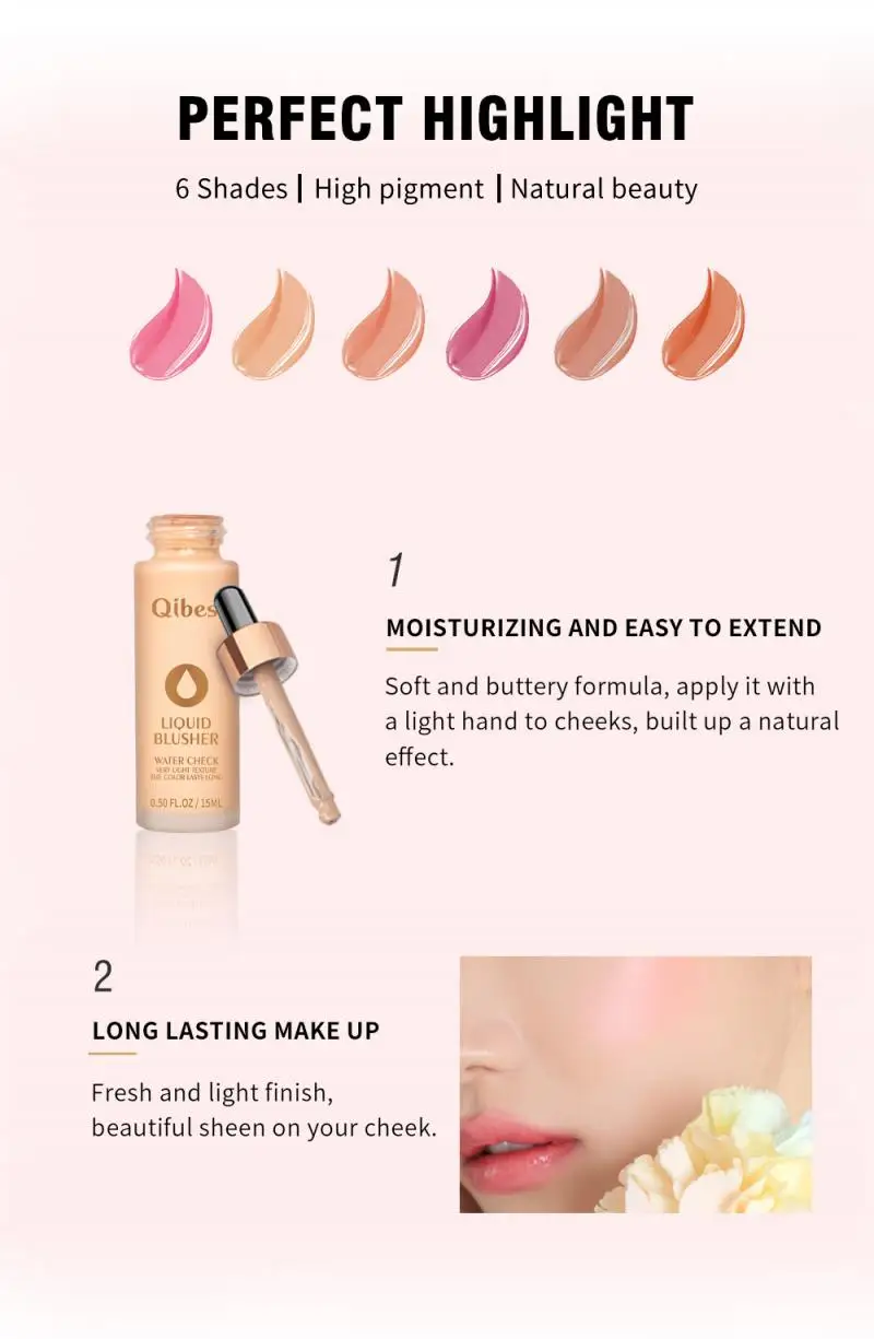 Румяна для лица QIBEST 6 цветов хайлайтер румяна макияжа жидкая щек минералы крем