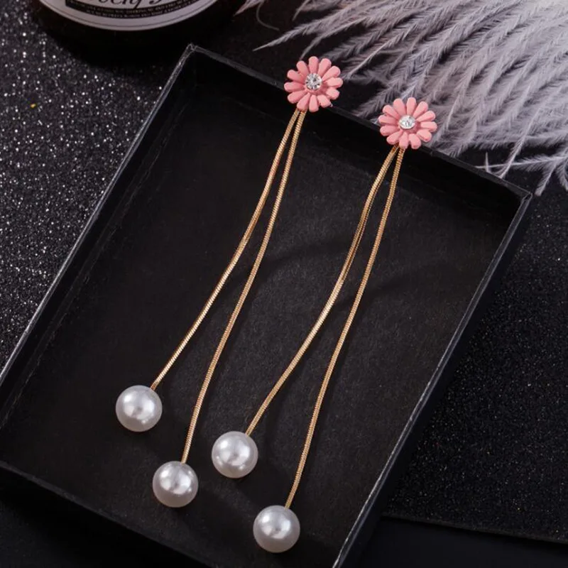 

SNCSDK 2020 New style long pendant sweet flower tassel Women's Stud earrings wild simple Women earrings fashion jewelry