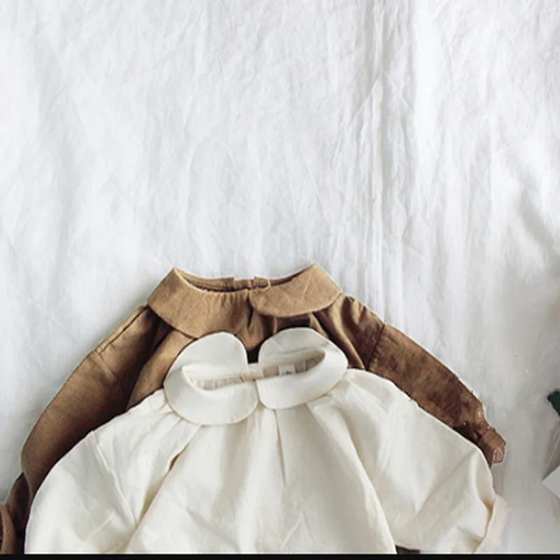 Camisas de estilo coreano para ni&ntilde;os y ni&ntilde;as, Blusa de manga larga con cuello Peter Pan de Color s&oacute;lido, Tops informales, ropa para ni&ntilde;os E72, novedad de Oto&ntilde;o de 2021-5