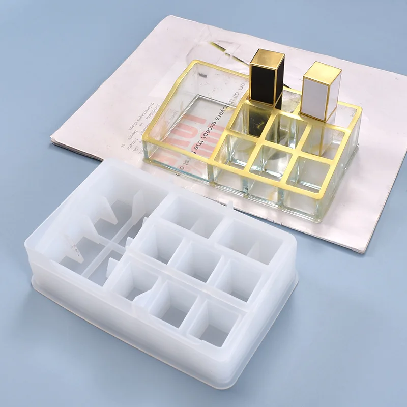 

Crystal Epoxy Resin Mold Square Checkered Lipstick Storage Box Casting DIY Mould Resin Decorative Hand Craft Lipstick organizer
