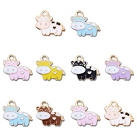 10pcsset mixed color cute animal pendant fashion enamel color cow charm for diy jewelry making accessories wholesale