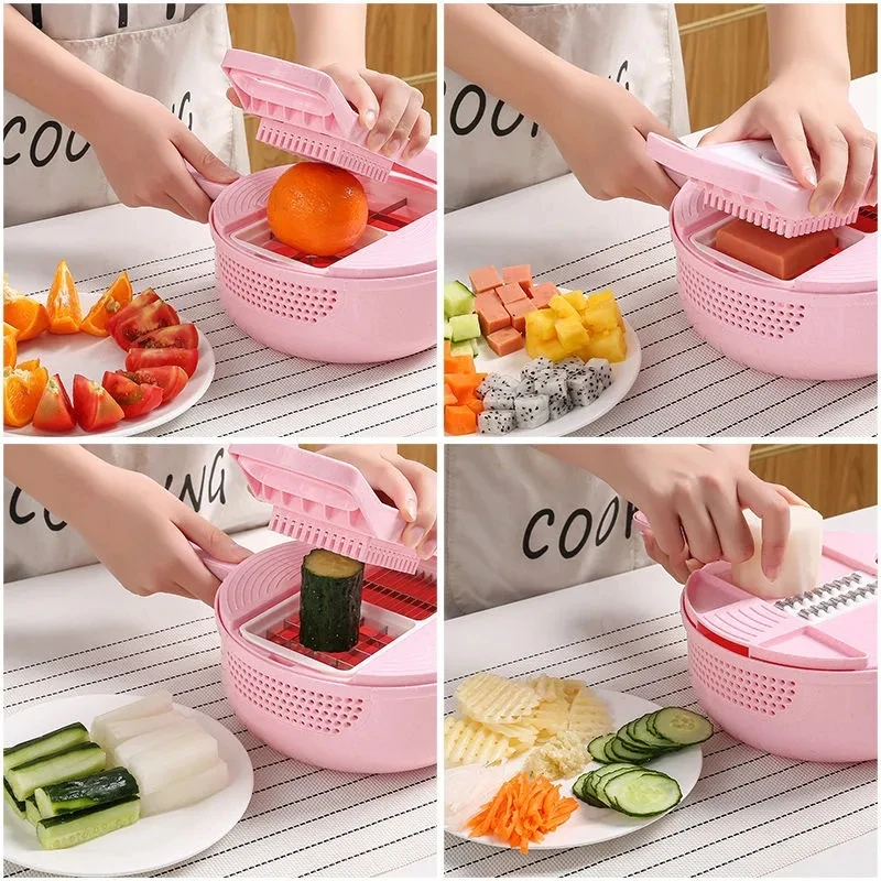 

Kitchen Supplies Vegetable Cutter Dicing Device Shredded and Sliced Fruit Divider Large Upgrade Storage Kitchen Gadgets Kichen
