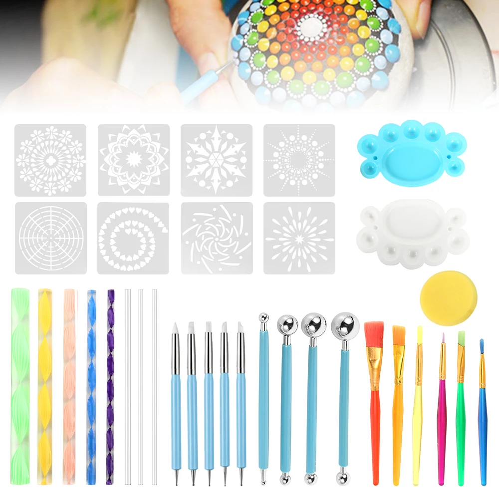 

Mandala Dotting Tools Set DIY Stone Painting Tools for Painting Rock Stones Drawing Stencil Template Brush Art Craft Tool