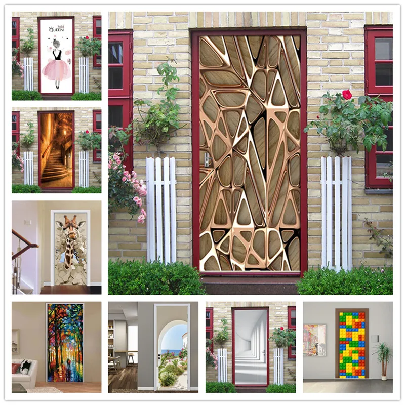 Настенная Наклейка с 3D рисунком двери домашний Декор ПВХ водонепроницаемые обои
