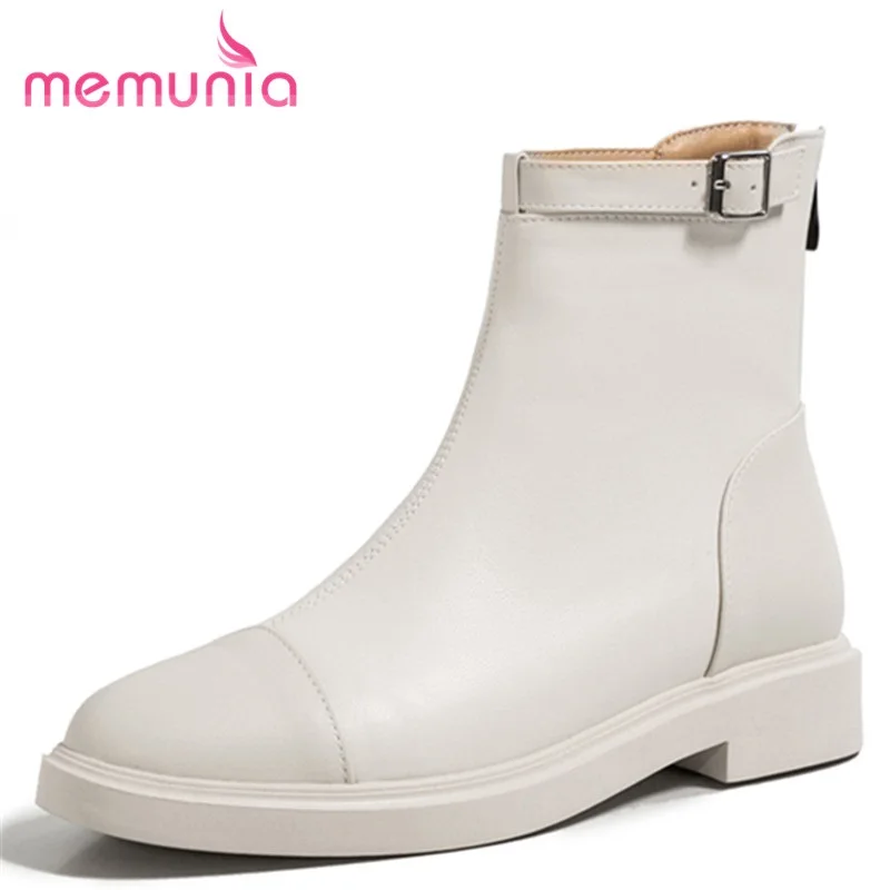 

MEMUNIA 2022 натуральная кожа обувь молния квадратный каблук ботильоны Пряжка ручной работы женские ботинки зимние удобные высшего качества