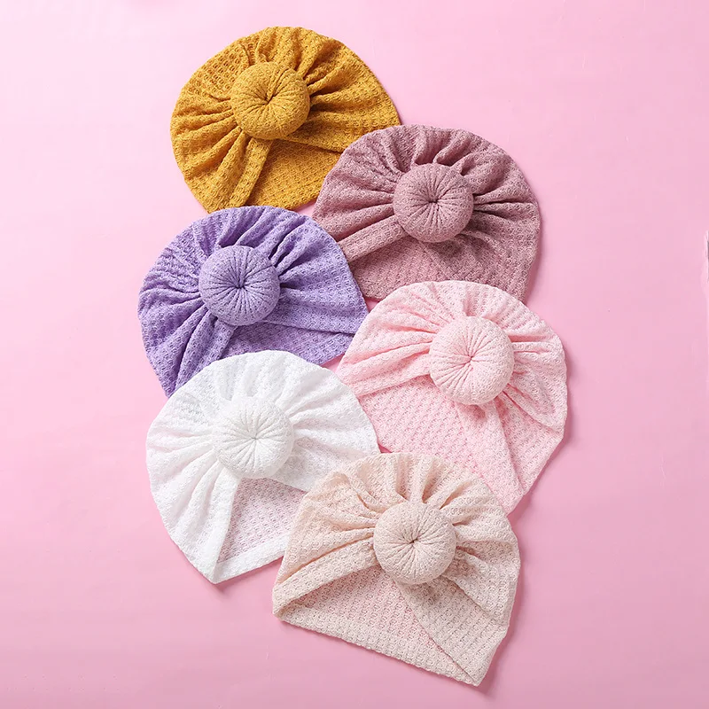 

Knitted Baby Beanie Lovely Donut Bows Indian Hats Autumn Solid Chidlren Caps Waffle Fetal Hats Kids Warm Earcuff Headwears