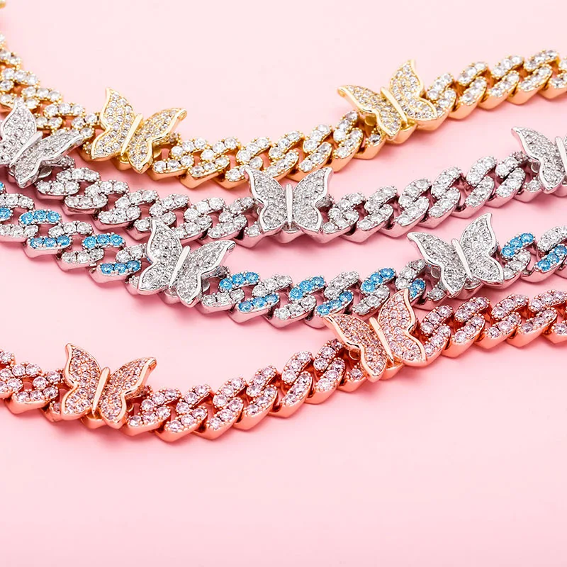 Женское Ожерелье бабочка стразы кубинская цепочка в стиле панк колье для