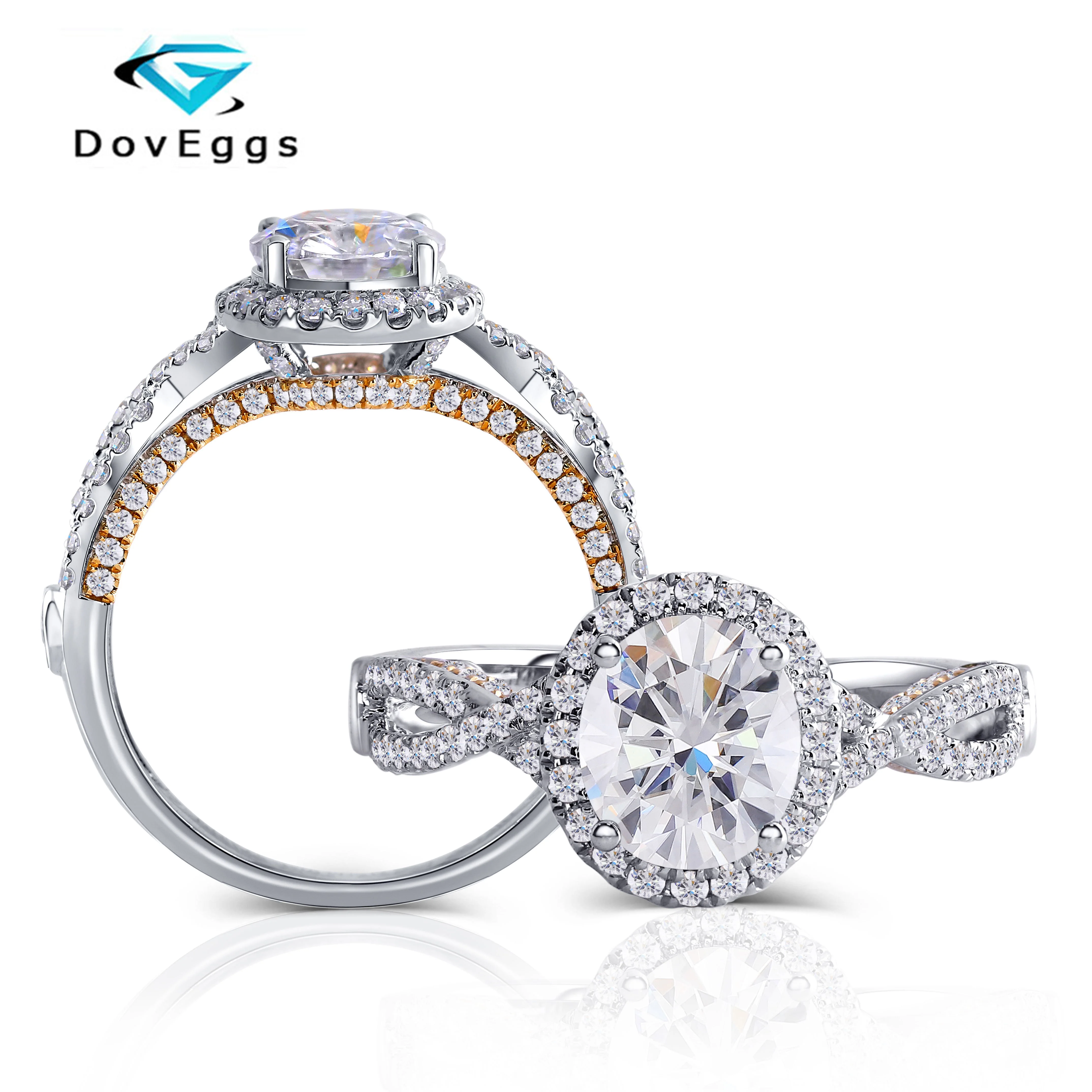 Обручальное кольцо DovEggs из белого золота и желтого с овальным муассанитом 2