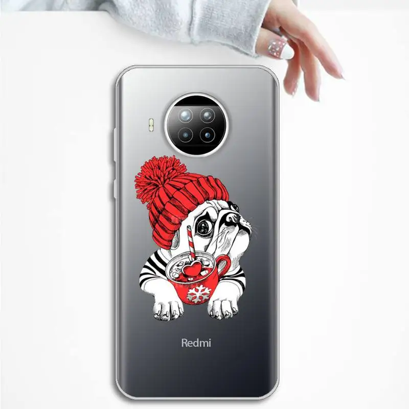 

Cute dog puppy Pug Bulldog blowing balloon Phone Case Transparent for Xiaomi Redmi note 10 t 8 9 pro lite 11