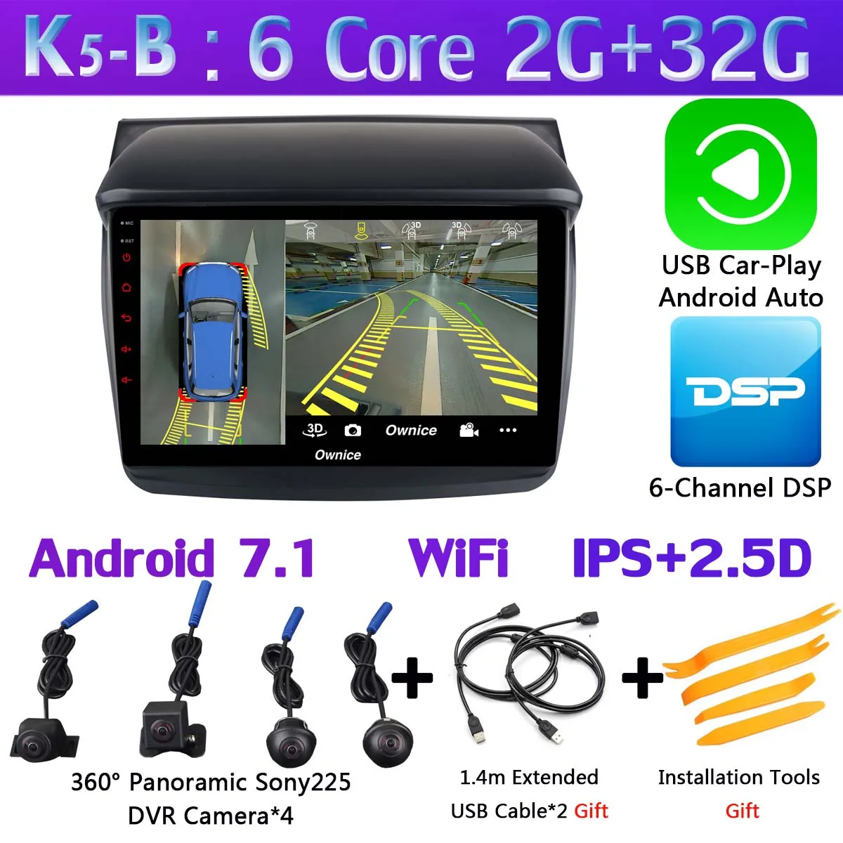 K5-B-CarPlay " 1DIN 360 ° панорамный Android автомобильный DVD gps Навигатор Радио для Mitsubishi Pajero Sport L200 Trion Видео Аудио CarPlay DSP 4G LTE - Цвет: K5-B-CarPlay