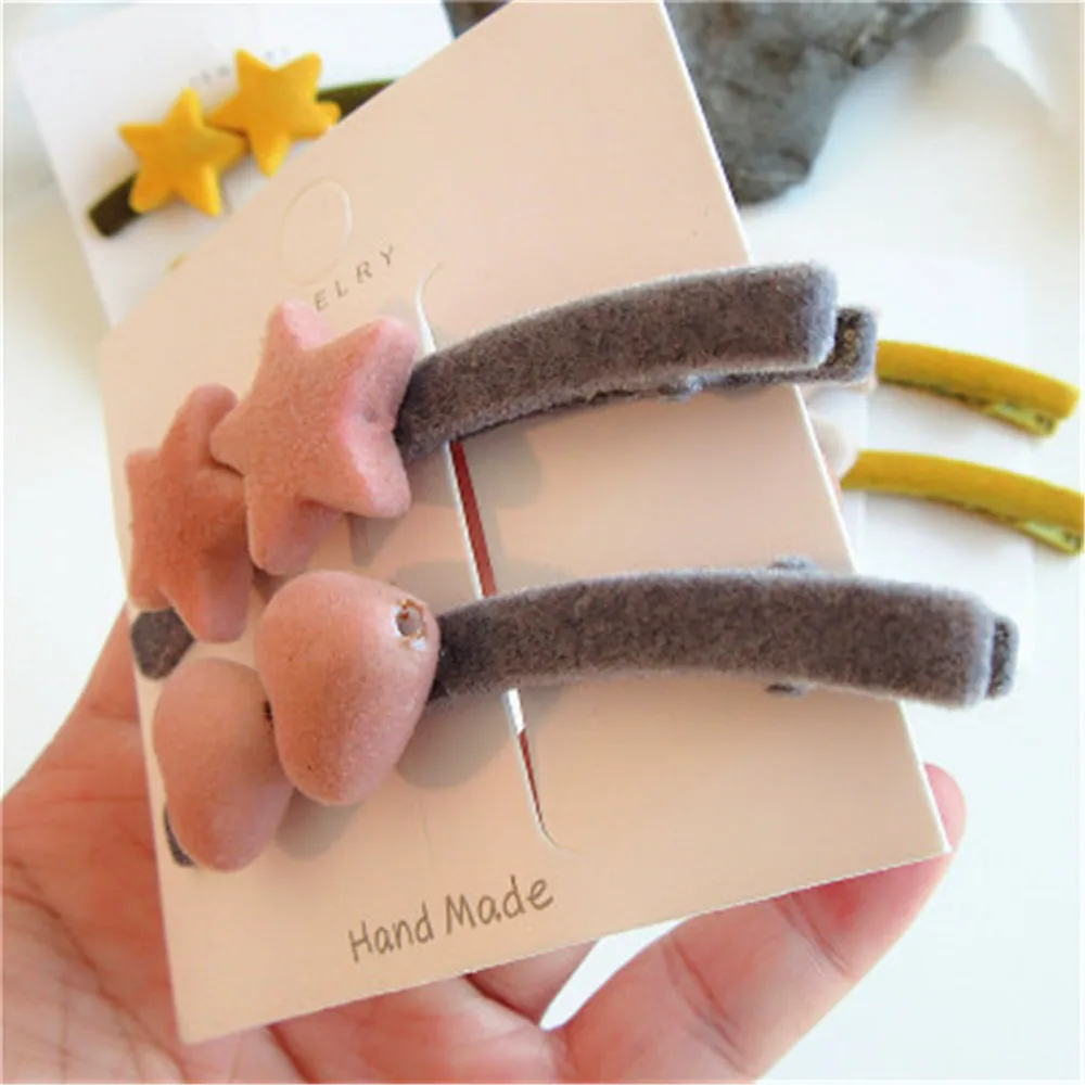 

Hair Accessories Korea 2pcs Jewelry Geometric Heart Shape Hair Clips Flocking Pentagram Cute Accessories Ladies Birthday Gift