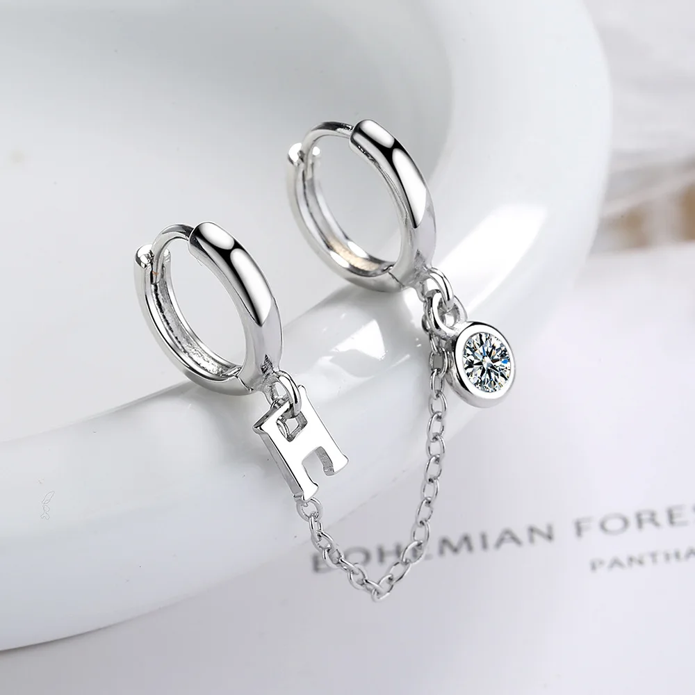 

1 Pcs 925 Sterling Silver Piercing Tassel Round Bead Letter Stud Earrings For Women Party Jewelry Pendientes eh1353