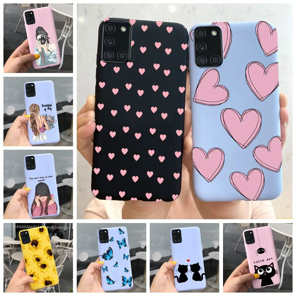 

Чехол для Samsung Galaxy A31, задняя крышка из силикона с милым сердечком, матовый чехол для телефона из ТПУ для Samsung A31, A315, мягкий чехол 6,4 дюйма