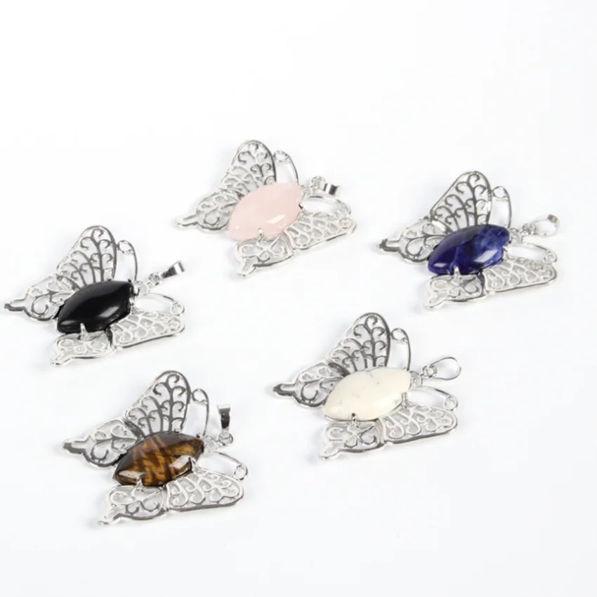 FYJS уникальная Посеребренная Бабочка зеленая бирюза камень кулон Опаловый опал