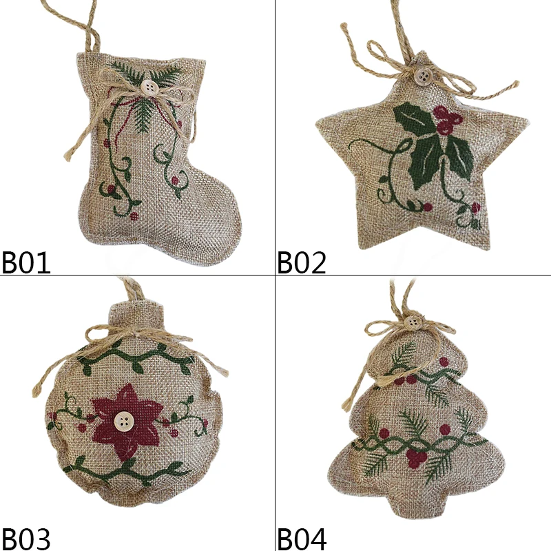 

1PC Christmas Linen Pendant Christmas Tree Star Bell Shape Ornament for New Year Party Home DIY Hanging Decoration Kids Favor 75