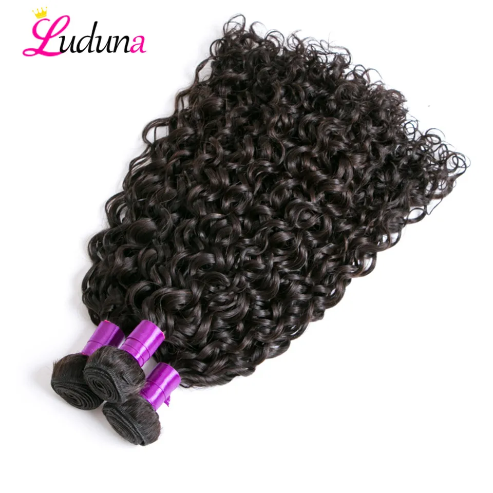 Luduna пучки волнистых волос с закрытием бразильские Remy человеческие волосы 3 пучка