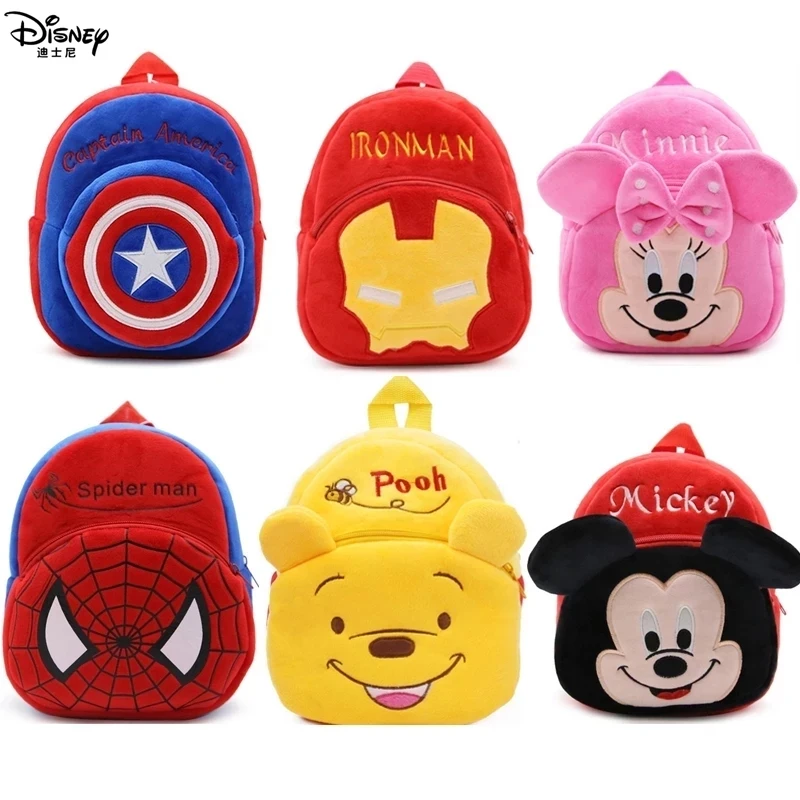 Милые Мультяшные плюшевые игрушки Disney, рюкзак с фигурками Микки Мауса, Минни, Винни, пух, Мстители, детский садик, школьная сумка - изображение