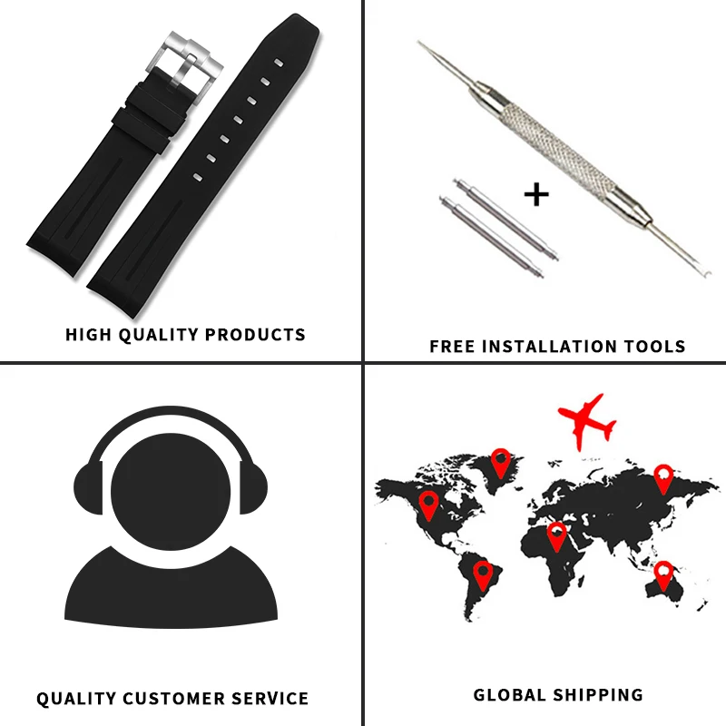 Водонепроницаемый резиновый мужской ремешок для часов 20 мм наручных браслет