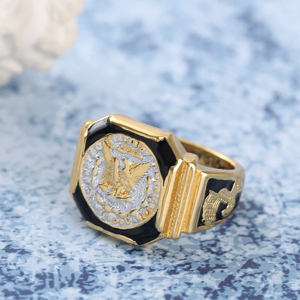 Винтаж золото Цвета Морган кольца с изображением Орла для Для мужчин мотоцикл