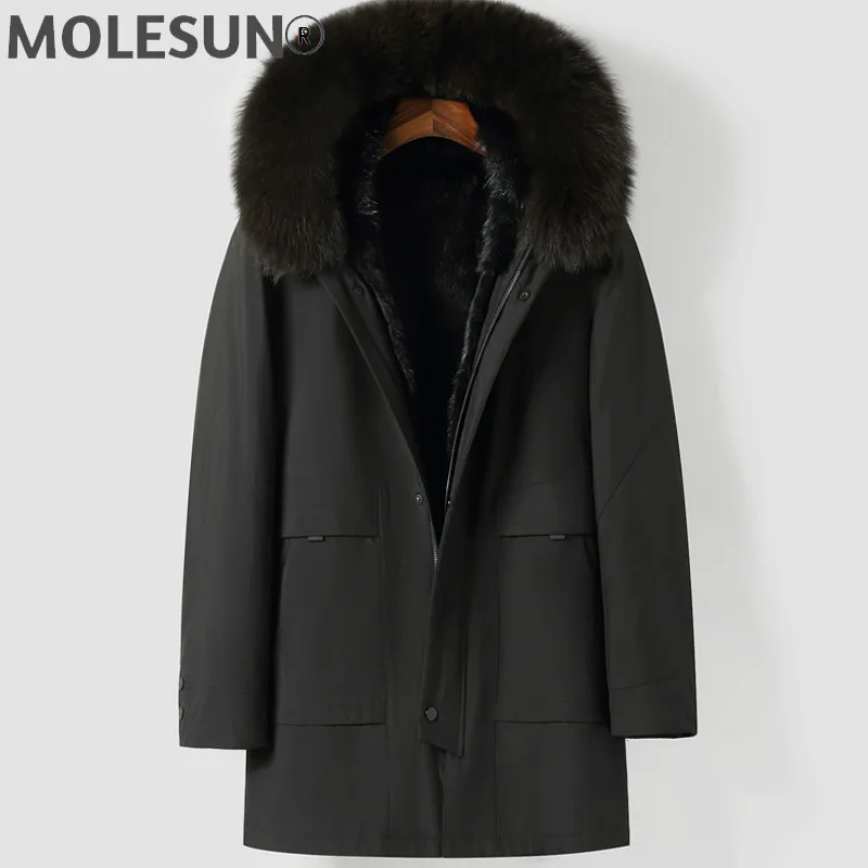 

AKOOSUN Real Fur Coat Men Parkas Winter Jacket Men Mink Liner Mens Jackets and Coats Natural Fur Jacket Fox Fur Collar 900301