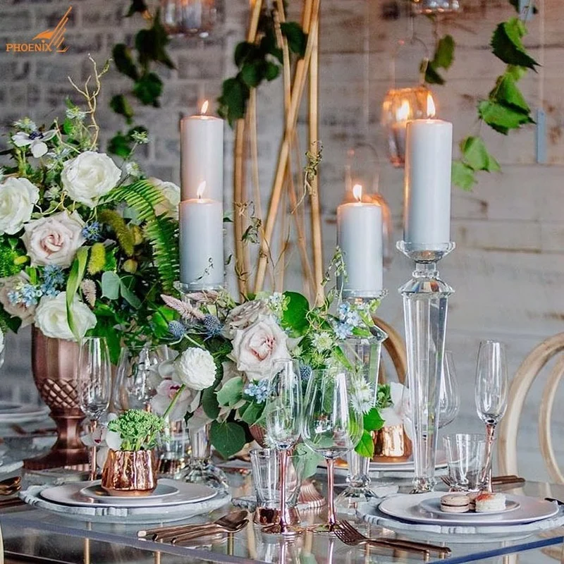 

European Fancy K9 Quality Modern Clear Color Wedding Use Tables Glass Crystal Candle Holders Wholesale