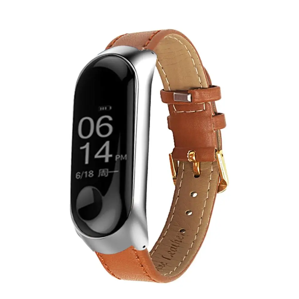 Brown Цветной кожаный чехол для смарт-часов из черного розового золота для xiaomi mi band 4/3 ремешок для xiaomi mi Band 4 браслет mi band 4 ремешок - Цвет: Brown