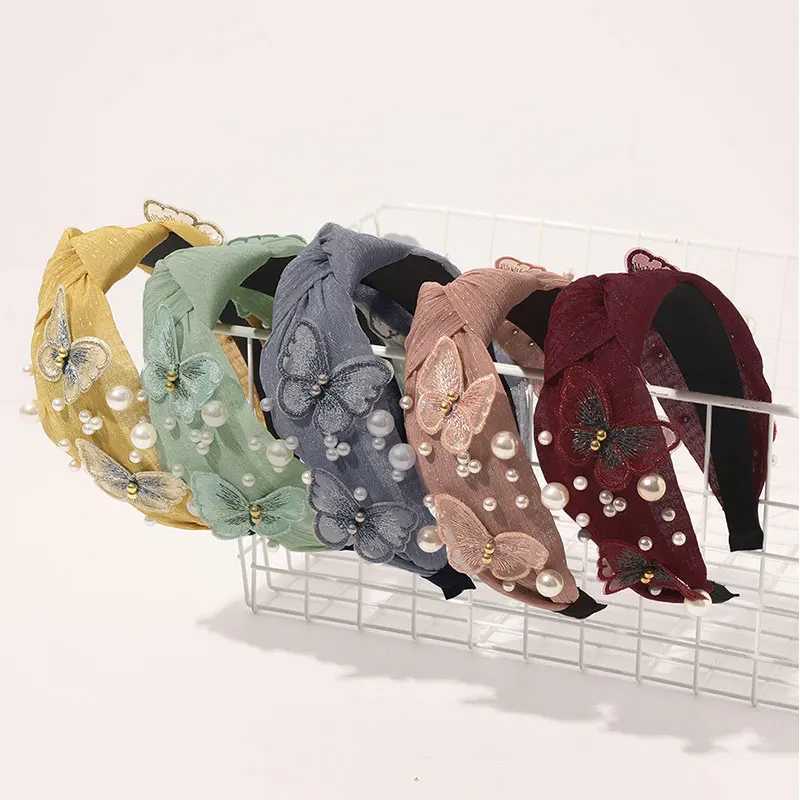 

New Fashion Girls Hair Accessories Pearl Crystal Headband Big Bow Knot Hairband Hair Band Turban Women Hair Accessories