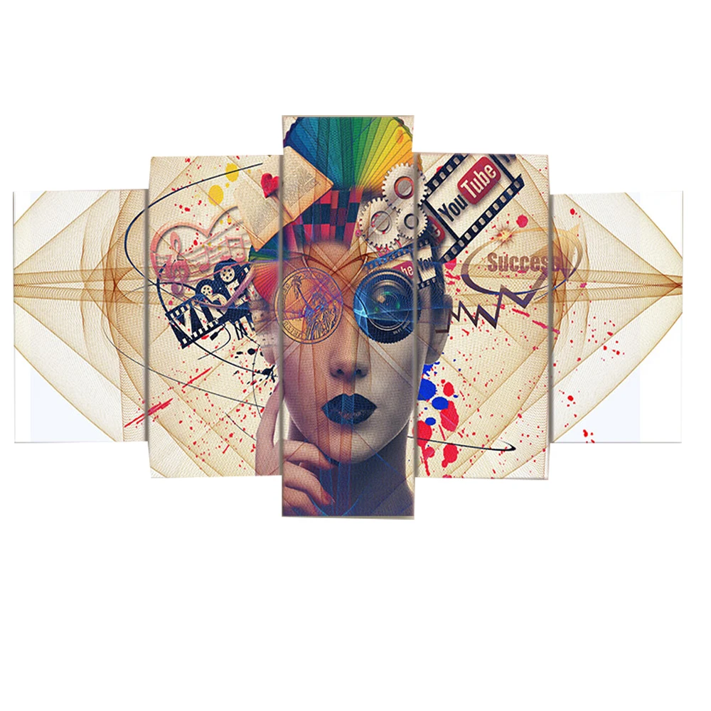

5 Pieces Wall Art Canvas Painting Psychedelic Woman Poster Modern Decorative Pictures Canvas Living Room Frame Painting Wall Art