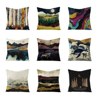 retro colorful forest mountains print throw pillowcase linen 4545cm home decor waist pillow case sofa bed lumbar cushion cover