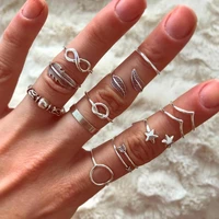 12pcs set boho women rings set leaves feather knotted infinite vintage silver color midi ring set charm lady lover gift j006
