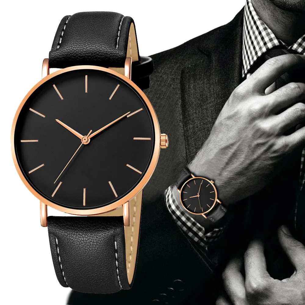 

Luxury Fashion Mens Watch Leather Band Quartz Wrist Business Watch Simple And Stylish Dress Wristwatch Blue glass men's watch