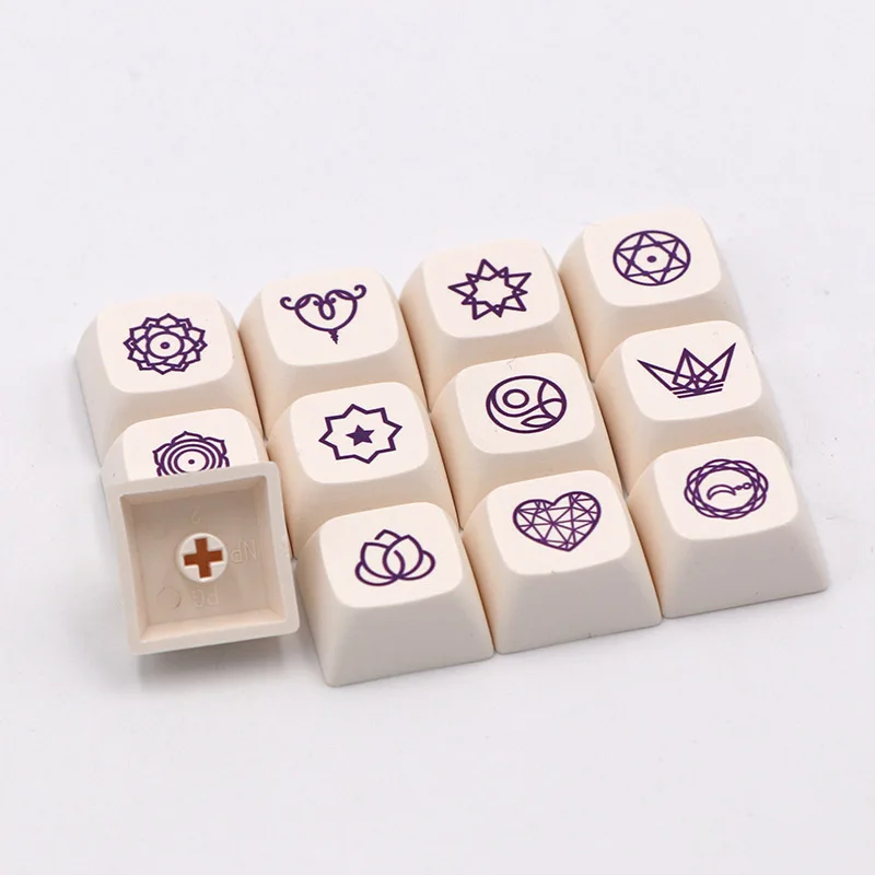 

Milk Purple 12PCS Keycap For Mechanical Keyboard PBT Keycap Creative Pattern Sublimation XDA Keyboard Ball Cap